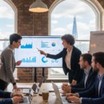 Generate me an Image: start up Financial cfo team working in office in UK